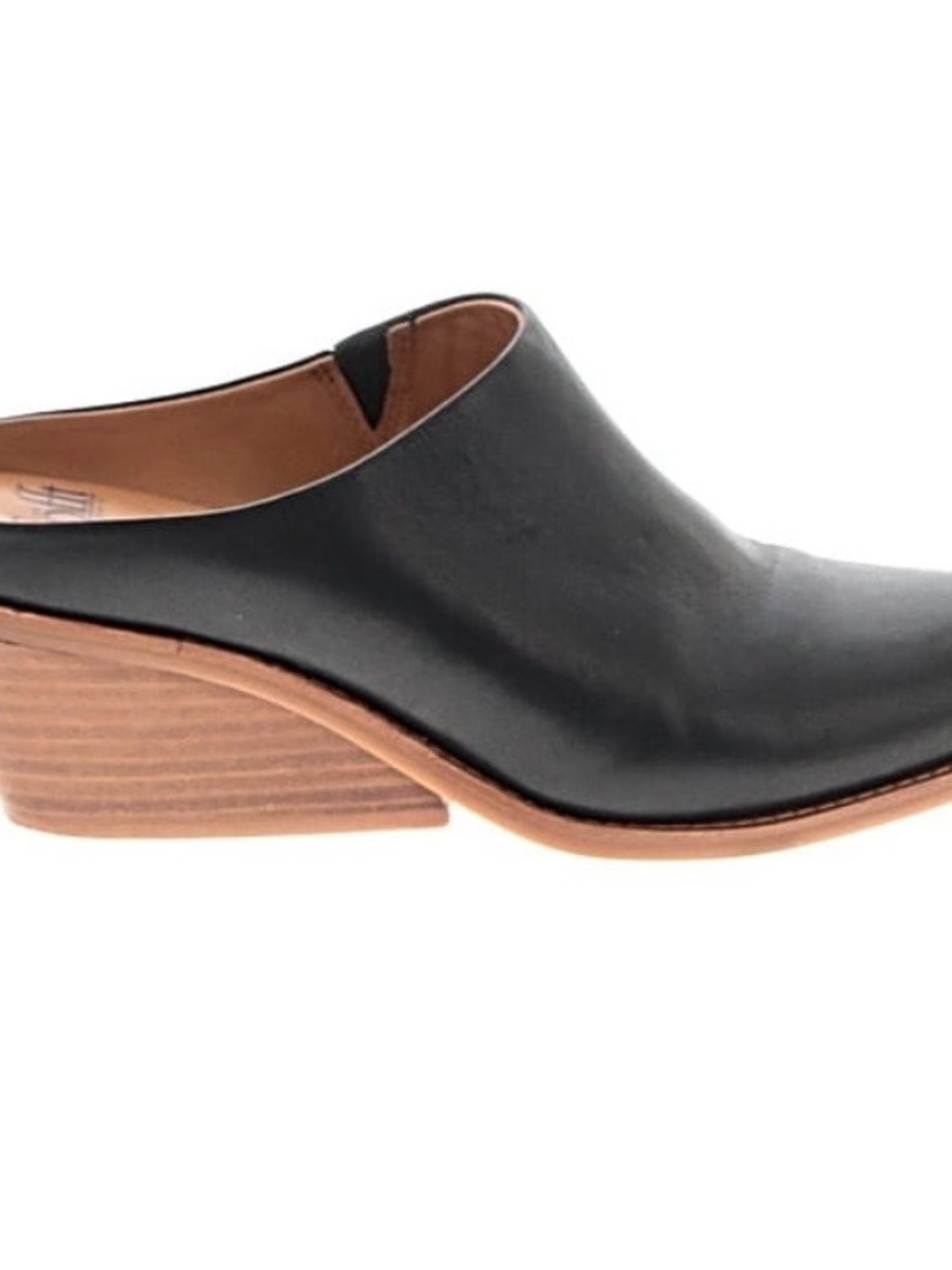 Sofft Black Leather Slip-On Mule with Wood-Effect Stacked Heel